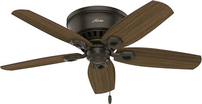 Hunter 42 inch Indoor Ceiling Fan with LED Lights - Bronze Ceiling Fan with Pull Chain, For Bedroom, Living Room, or Kitchen, Low Profile Flush Mount, No Remote, 5 Blades - Builder 51091, New Bronze
