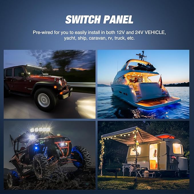 Nilight 90423B 2Gang Aluminum Laser LED Light Bar Rocker 12/24V 5Pin ON/Off Pre-Wired LED POD Lights Toggle Switch Panel with Blue LED for Marine Boat Car ATV UTV