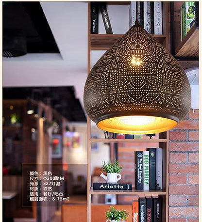 Moroccan Pendant Light Turkish Chandelier;Vintage Chandelier;Industrial Porous Arabic Ceiling Light Fixture Pendant Lighting for Kitchen Island Restaurant Hallway Foyer (Black)