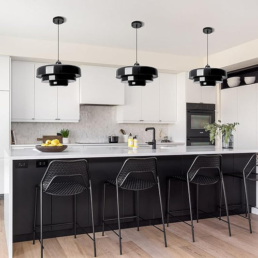 Black Pendant Lights Kitchen Island, Modern Ceiling Pendant Lighting Fixtures Adjustable Hanging Pendant Light 3-Layer Metal Shade Design Vintage Flush Mount Light for Dining Table Living Room Hallway
