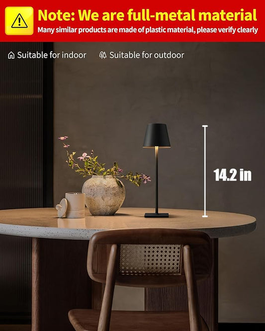 KDG Cordless Table Lamp, Portable LED Desk Lamp, 5000mAh Battery Operated, 3 Color Stepless Dimming Up, for Restaurant/Bedroom/Bars/Outdoor Party/Camping/Coffee Shop Atmosphere Night Light(Black)