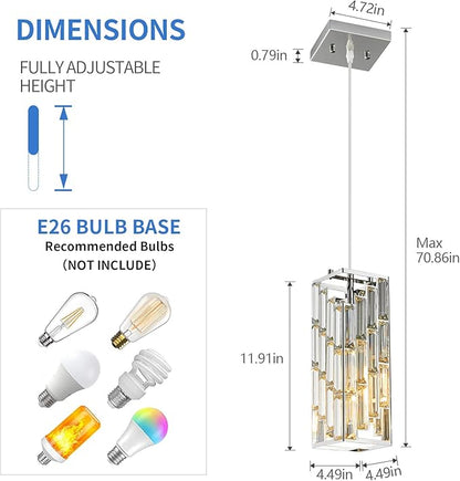 Chrome Pendant Lighting Modern Pendant Light, Mini Crystal Chandeliers,Adjustable Pendant Light Fixture for Kitchen Island Dinning Room Bedroom (1 Pack)