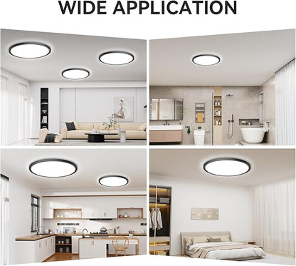 WKONCLDY 4700lm LED Flush Mount Ceiling Light, Super Slim 16 inch LED Ceiling Light, 5000K LED Ceiling Light for Bedroom, Living Room, Dining Room (Black, Four Pack)