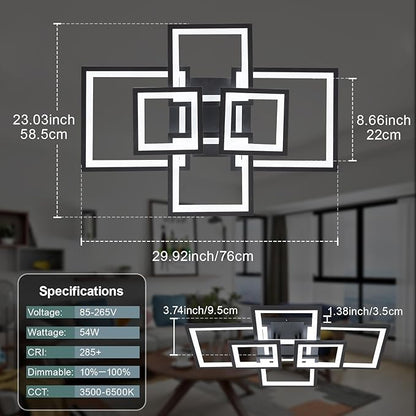 EIDISUNY Modern LED Ceiling Light, Square LED Flush Mount Ceiling Light, Dimmable Kitchen Light Fixtures with Remote&APP, Close to Ceiling Lighting Fixture for Dining Room Kitchen Living Room Bedroom