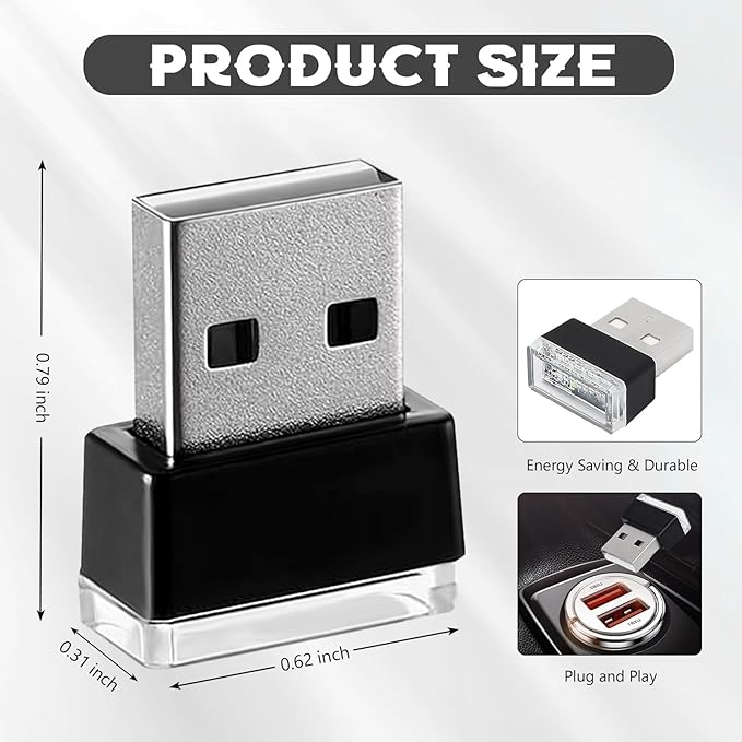 4 PCS USB LED Car Interior Atmosphere Lamp, Portable Mini Auto LED Decor Night Light, Plug-in USB Interface Ambient Lighting Kit, Universal Car Interior Accessories(White+Blue+Red+Ice Blue)