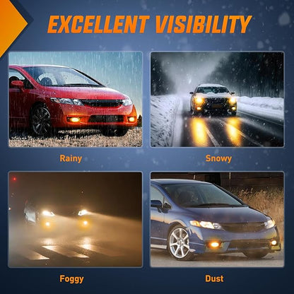 Nilight Fog Light Assembly Compatible with Honda Civic Sedan 2009 2010 2011 4 Door with Amber Lens Lamps Replacement H11 12V 55W Bulbs