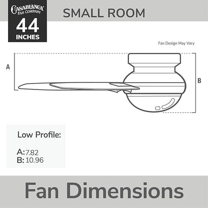 Casablanca 44 inch Indoor Ceiling Fan with LED Light - Low Profile Flush Mount Ceiling Fan for Bedroom, Living Room, or Kitchen, Wall Control, 3 Blades, Includes Bulb - Commodus 59570, Brushed Nickel