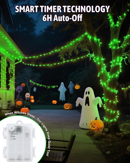 Halloween Lights Battery Operated, Green Fairy Lights with Timer Waterproof 16.4ft 50 LED Halloween Decorations for Outdoor Indoor Patio Home Party Garden Yard Decor