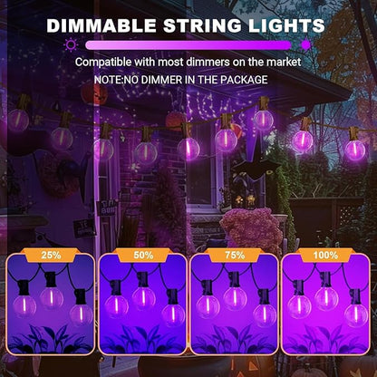 LAMPHOME G40 LED Outdoor Halloween String Lights, 2 Pack 26FT Patio Lights with 12+1 Edison Shatterproof Bulbs(1 Spare), Connectable Outside Lights for Backyard Porch Halloween Christmas Decor, Purple