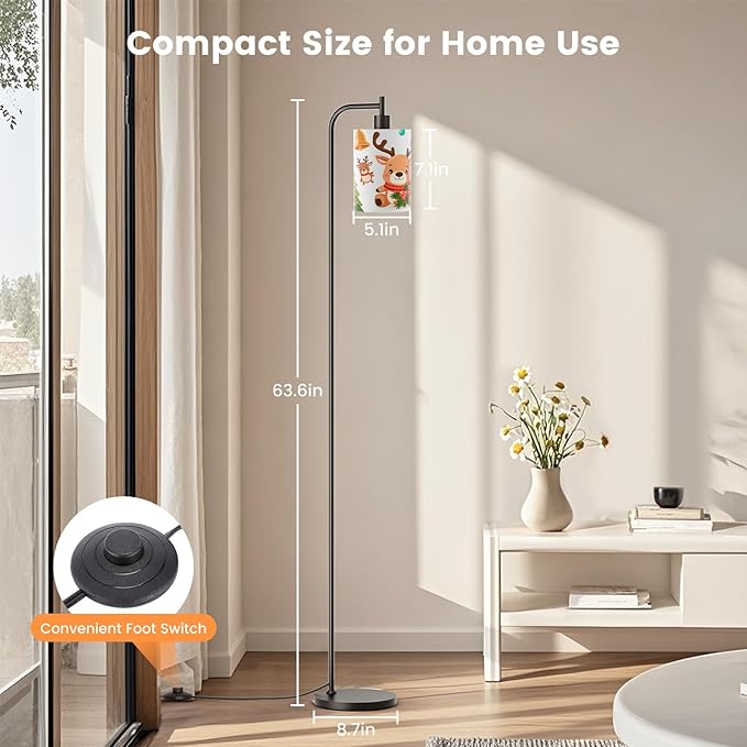 SIBRILLE Kids Floor Lamp with Linen Shade, Dimmable Tall Standing Lamp with Remote Control & 3 Color Temperatures, Modern Floor Lamps for Living Room Bedroom Kids Room, 9W LED Bulb Included