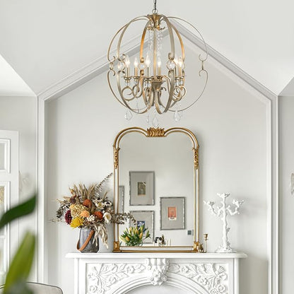 Sphere Crystal Chandeliers for Dining Room Light Fixture, 6-Light 26 Inch Antique Silver Vintage Bronze Chandelier for Kitchen Island, Living Room, Foyer, Staircase, Entry, Villa