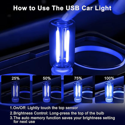 2 Packs USB Light for Car, Touch Dimmable Car Interior Ambient Lights - Portable Mini USB LED Light Bulb, Retro Glass Bottle Night Light for Vehicle, Bedroom, Hallway, Camping (Blue)