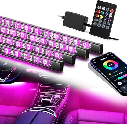 DIBMS RGB Car Strobe Safety Lights with Remote,Interior LED Light for Car Accessories Women Men Husband Birthday Gift APP Control with USB Port Music Sync Color Change for Truck Decor 12V Dashboard