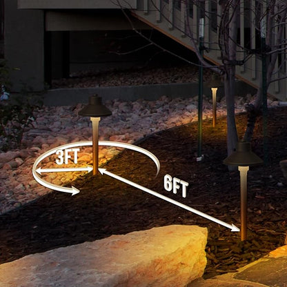 GKOLED Solid Brass Landscape Path Lights (5" Shade, 20" Tall), Low Voltage LED 3W 12-24V China Hat Path Lighting, Outdoor Waterproof Walkway Light, 2700K Warm White, with Stake and G4 Bulb, 2 Pack