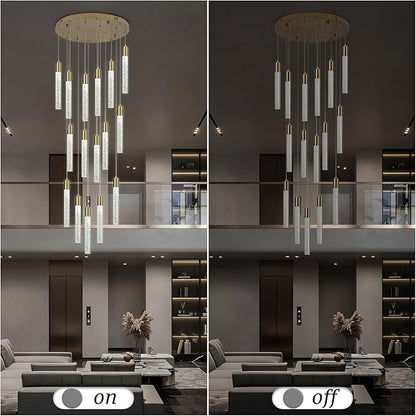 16 Lights Modern High Ceiling Crystal Chandelier, Gold Bubble Light Adjustable Height LED Chandeliers Ceiling Pendant Light Fixture for Living Room, Entryway, Staircase