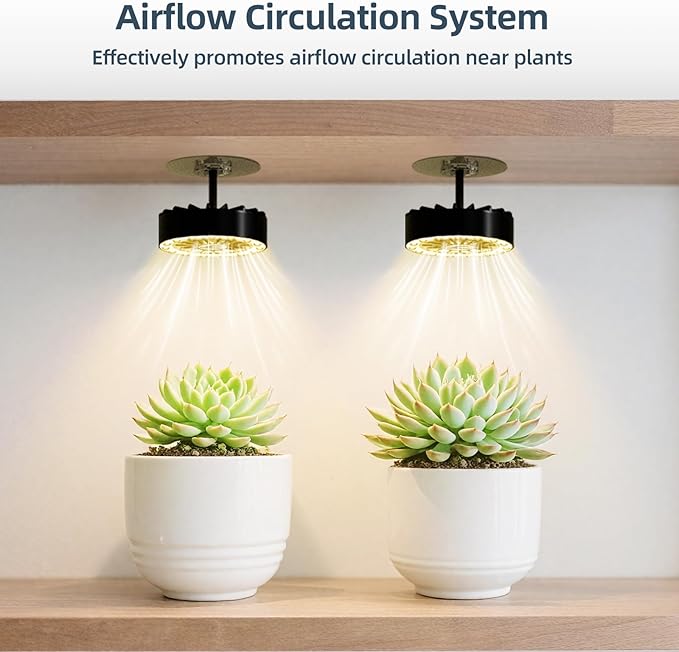 Suction Cup Grow Light for Indoor Plants, Full Spectrum LED Plant Light with Fan, Window Mount Growing Lamp for Seedlings & Succulents, CRI 90+, 2/4/8/12H Timer, 90° Lens, 2 Packs