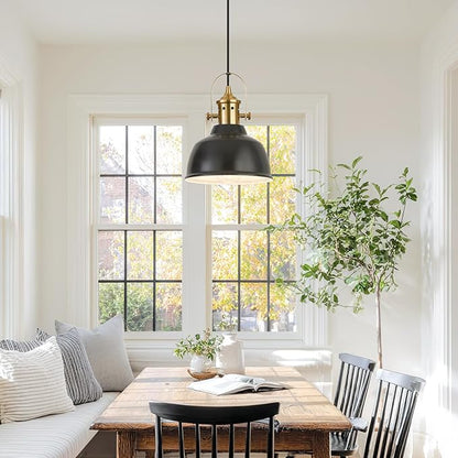 Farmhouse Small Pendant Lights, Black Pendant Lighting for Kitchen Island, lndustrial Adjustable Height Hanging Light for Barn, Dining Room, 1 Pack