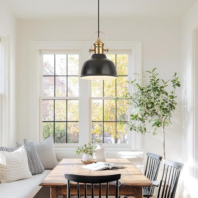 Farmhouse Small Pendant Lights, Black Pendant Lighting for Kitchen Island, lndustrial Adjustable Height Hanging Light for Barn, Dining Room, 2 Pack