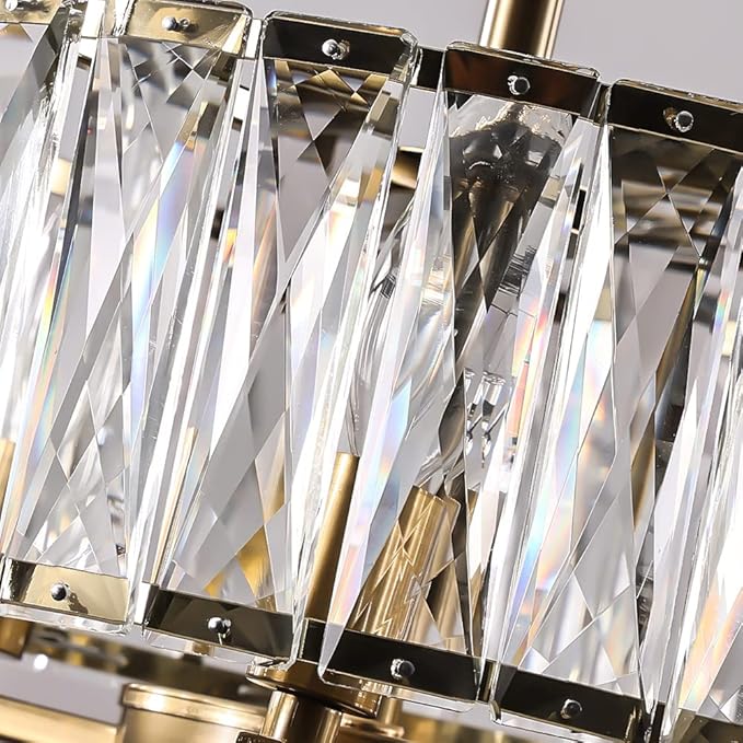 Gold Crystal Semi Flush Mount Chandeliers, 12.5” K9 Crystal Chandeliers 3-Light Ceiling Metal Pendant Fixture E12 Base for Living Room Bedroom Kitchen Island Hallway Dining Room …