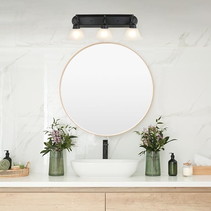 Design House 589796 Millbridge Vanity Light Dimmable with Frosted Glass for Above Bathroom Mirror, Matte Black, 3-Light