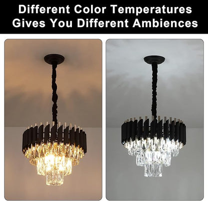 A AXILIXI Modern Crystal Chandeliers 3 Tiers Black and Gold Pendant Light Fixtures 16” Round Flush Mount Chandeliers Ceiling Lighting Dimmable for Living Room Dining Room Foyer Bedroom Kitchen