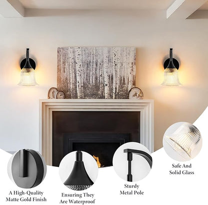 1-Light Black Wall Light,Bathroom Wall Sconce Modern Sconce Light Indoor with Textured Glass Shade,Hardwired Wall Sconce for Living Room Hallway Bedroom Kitchen(E26
