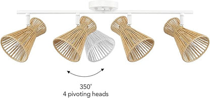 Globe Electric 64000050 28" 4-Light Track Lighting, Matte White, Natural Twine Shades, Ceiling Light, Pivot Shade, Kitchen Lights, 4 Bulb Track-Light