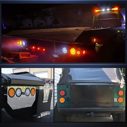 Nilight 2PCS 4 Inch 12LED Round Amber Turn Signal Tail Light w/Surface Mount Grommet Plugs IP67 Trailer Lights for RV Truck Trailers