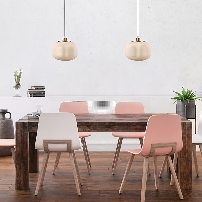 Globe Electric 65842 1-Light Pendant Lighting, Matte Brass, Frosted Ribbed Glass Shade