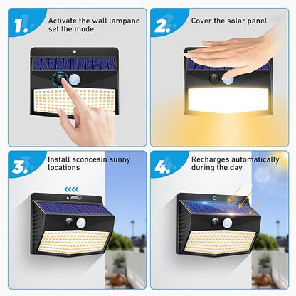 Peasur 16 Packs Solar Outdoor Lights Motion Sensor Solar Security Light Waterproof with 3 Lighting Modes Solar Powered Wall Lights Outside for Garden Fence Yard, Warm White