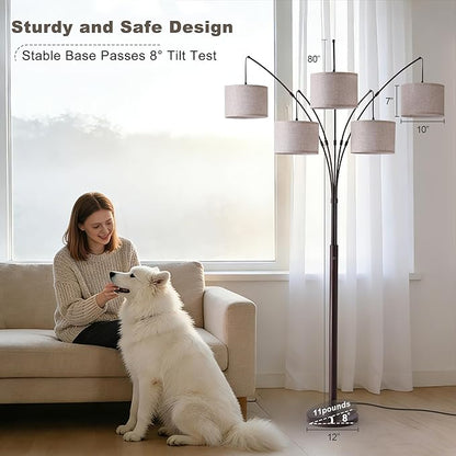 Dimmable Floor Lamp - Arc Floor Lamps for Living Room, 4000LM Super Bright Modern Tall Standing Lamp with Black Shades & Heavy Base, Mid Century Tree Floor Lamp for Bedroom Office