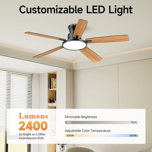 Ceiling Fans With Lights,52 Inch Smart Ceiling Fan, Remote/App Control, Compatible with Alexa/Google Assistant,Reversible,Dimmable,Adjustable Color Temperature,6 Speeds,Timer(Black)