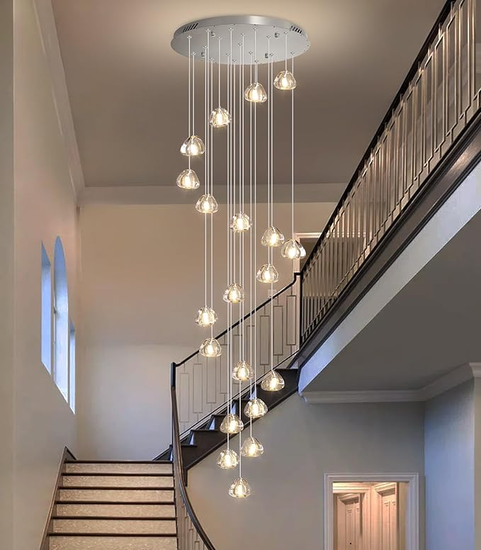 HAIXIANG LED Glam Chandelier 138 inches Long Light Luxury Crystal Ceiling Chandeliers Remote Dimmable High Ceiling Pendants Lighting Fixtures Antique Gold 20 Lights