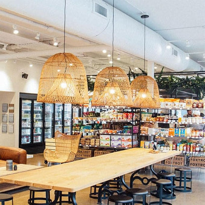 17.7" Large Rattan Pendant Light Kitchen Island Boho Hollow Decor Hanging Lamp Fixture Natural Woven Bell Ceiling Hanging Lamp for Living Room, Bedroom, Dining Room Restaurant
