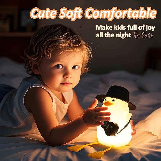 Anywin Duck Night Light, Squishy Duck Lamp, Silicone Bedside Light Up Funny Duck with Dimmer & Rechargeable. Birthday Gifts for Friends Women(Guitar Duck)