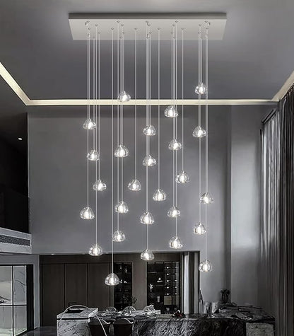 HAIXIANG LED Rectangular Glam Chandeliers for Living Room Dining Room Light Dimmable High Ceiling Pendant Lights Fixtures Lighting 26-Lights Foyer Entryway Lighting Brushed Nickel