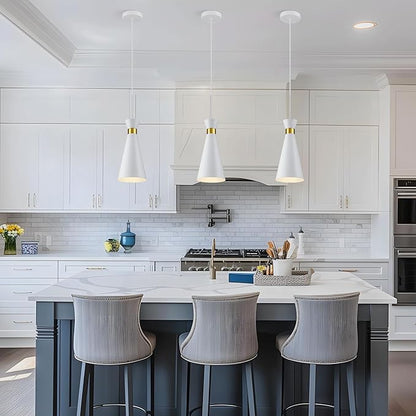 2026 New Pendant Lights Kitchen Island Lighting, 5.9"D x 13"H Gold & White Cone Shape, Mini Mid Century Modern Pendant Light Fixtures, Kitchen Pendant Lighting over Island Lights for Sink Dining Room