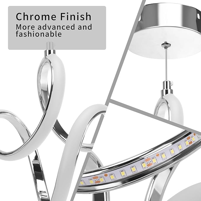 Modern Led Pendant Light 5500K Cold White Kitchen Island Pendant Light Fixtures Adjustable Height Led Pendant Lamp for Kitchen Island Dining Room Hanging Light, 2 Pack (Chrome)