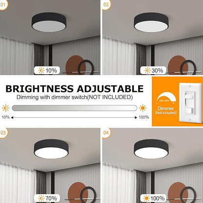 Black LED Flush Mount Ceiling Light,Modern Round Lighting Fixture, Dimmable Ceiling Lamp for Hallway,Kitchen,Entryway,11.8 Inch