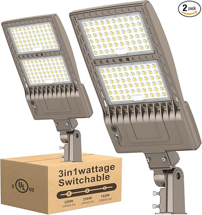2 Pack 480V LED Parking Lot Light 320W 48,000LM UL Listed 5000K LED Shoebox Street Pole Light Flood Light with Slip Fitter IP65 Waterproof Commercial Outdoor Area Lighting 277-480VAC