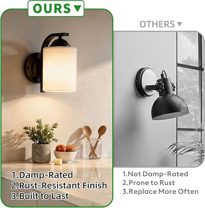 Wall Sconces Lights for Bedroom Bathroom, Modern Vanity Light Fixtures, Matte Black Farmhouse Wall Mount Lighting, Hardwired Wall Lights with Glass Shade for Living Room Mirror Hallway