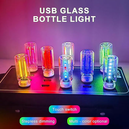 8 Packs USB Light for Car, Touch Dimmable Car Interior Ambient Lights - Portable Mini USB LED Light Bulb, Retro Glass Bottle Night Light for Vehicle, Bedroom, Hallway, Camping (Multicolor)