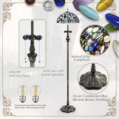 Tiffany Floor Lamp-Stained Glass Tiffany Style Floor Lamps with Natural Shell,70in high Antique Tiffany Standing Reading Light for Corner Bedroom Home Office