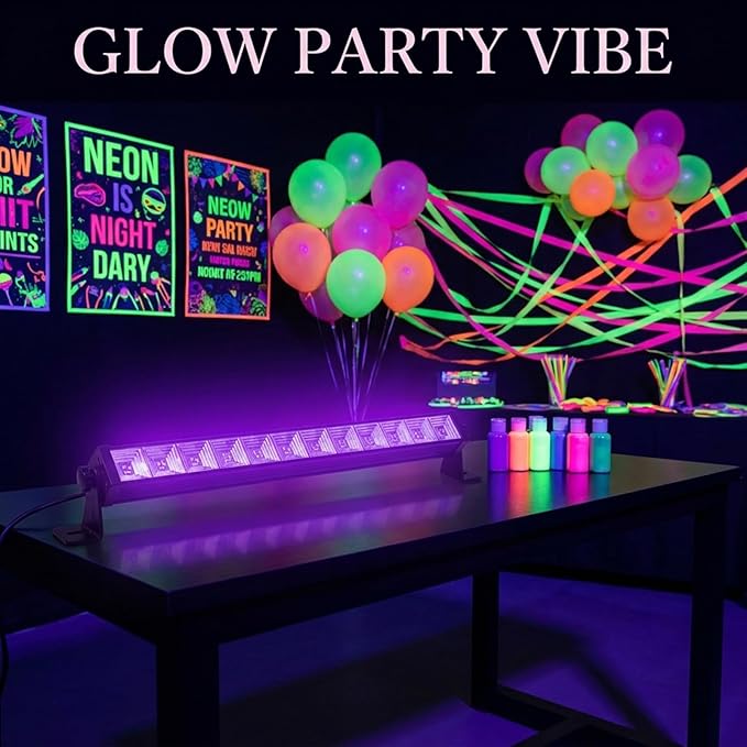 45W LED Black Light Bar, Blacklight with 6.6ft Cord+Switch, Light Up 26x26ft, Glow in The Dark for Halloween, Party, Birthday, Body Paint, Fluorescent Poster, Bedroom