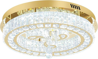 20'' Gold Modern Crystal Chandelier LED Dimmable Flush Mount Crystal Ceiling Light for Living Room Bedroom Dining Room