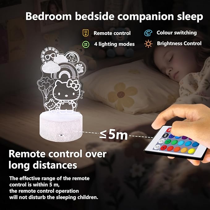 Kitty Night Light for Kids, Kitty Lamp Girl Cute Led Cat Night Light 16 Colors Dimmable Kitty Decor Lamp with Remote & Luminous Base, Bedroom Decoratio Gifts for Christmas Birthday Girls