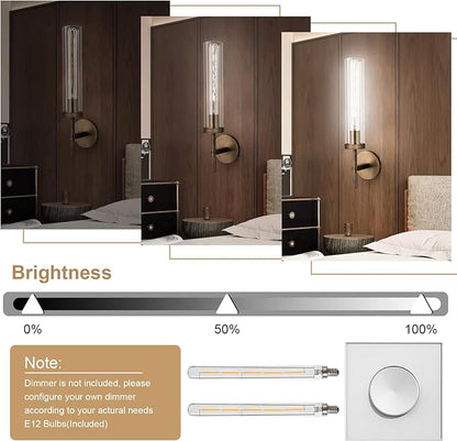 Bronze Wall Sconces Set of Two with White Lights, 19.5'' Brushed Brass Knurled Bathroom Sconces Wall Lighting Vanity Light with Clear Glass for Living Room Mirror Bedroom Stairs