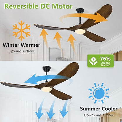 Haipeel 60 Inch Ceiling Fans with Lights, Propeller Solid Wood Ceiling Fans with Light and Remote Control for Outdoor Ceiling Fan with Light for Patio Farmhouse, DC ETL Listed, Oil Rubbed Bronze