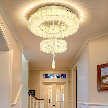 Flashing God Dia 16" Modern Crystal Chandeliers Flush Mount Chandelier Dimmable LED Light Crystal Ceiling Light for Hallway Bedroom Living Room Dining Room Gold