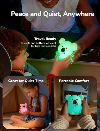Slumber Pal Mini Koala Night Light for Kids, Silicone Squishy Night Light with 8 Color Changing, Warm Red Glow & Timer, Portable Rechargeable Night Light for Baby Car Seat, Bedroom & Travel